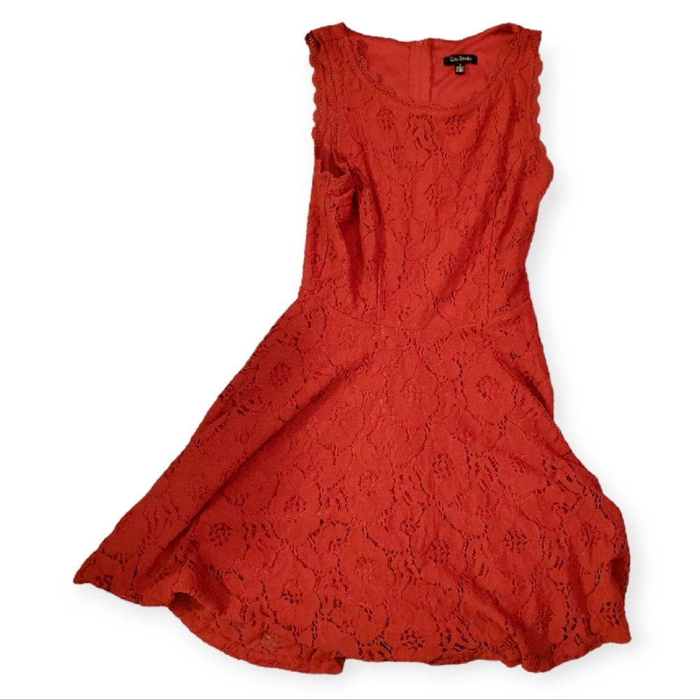 City Studio Junior's Sleeveless Red fit and flare lace dress Size 3 Juniors